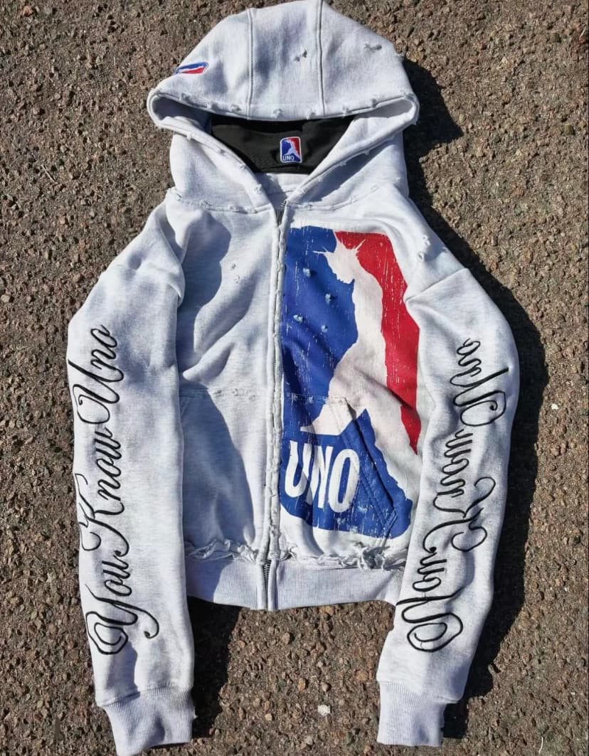 UNO Distressed Zip-Up Hoodie 사진 1/3